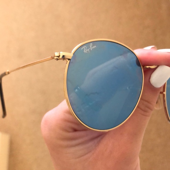 RAY BAN BLUE LENSES ROUND SUNGLASSES - Picture 4 of 5
